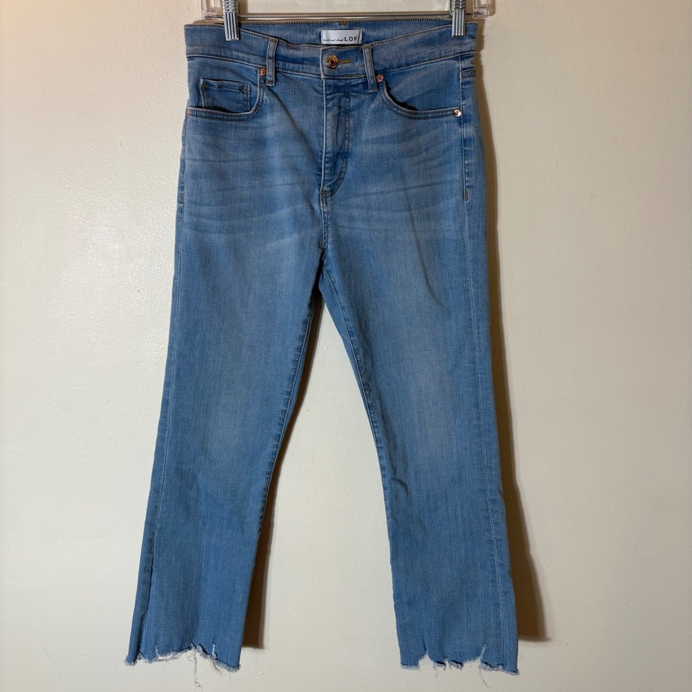 LOFT The Kick Crop High Rise Light Wash Raw Hem Jeans Size 27/4